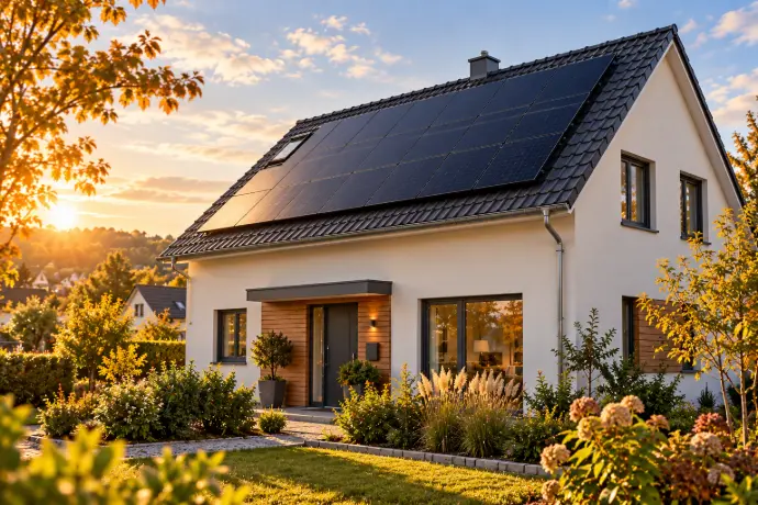 Visualisierung eines Einfamilienhauses mit Solaranlage